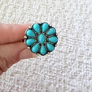 Silver & Turquoise Flower Ring New